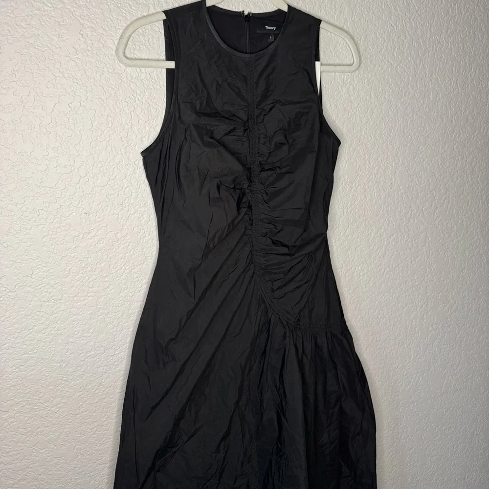 NWT Theory Asymmetrical Ruched Tank Dress Size 2 Black Chic Classic Quiet Luxury - Picture 3 of 7